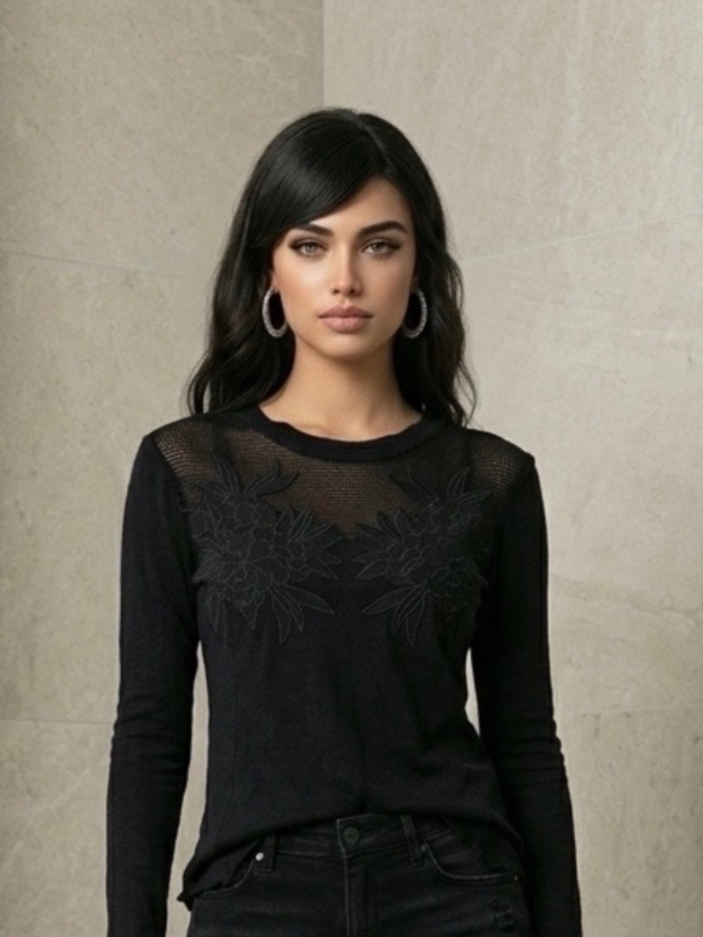 Free People black top with embroidery, small